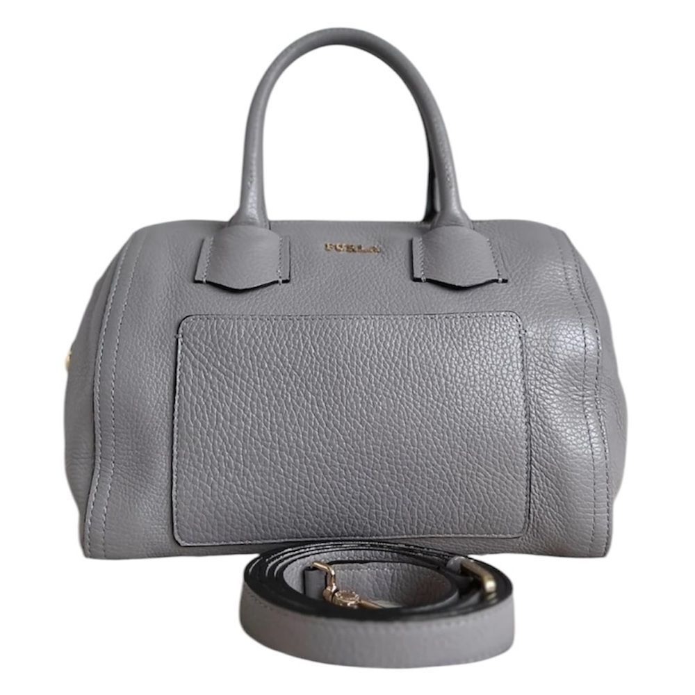 NEW Furla Gray Alba Textured Leather Small Satchel CrossBody Bag